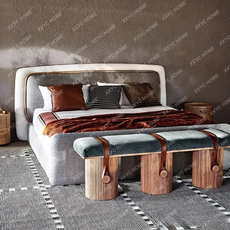 DD Color matching solid wood villa imported fabric bed high-end double bed
