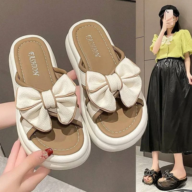 

Fairy Style Women's Slippers Outdoor Wear Summer New Thick Bottom Knot Beach Sandals Breathable Rubber Sole Casual ...