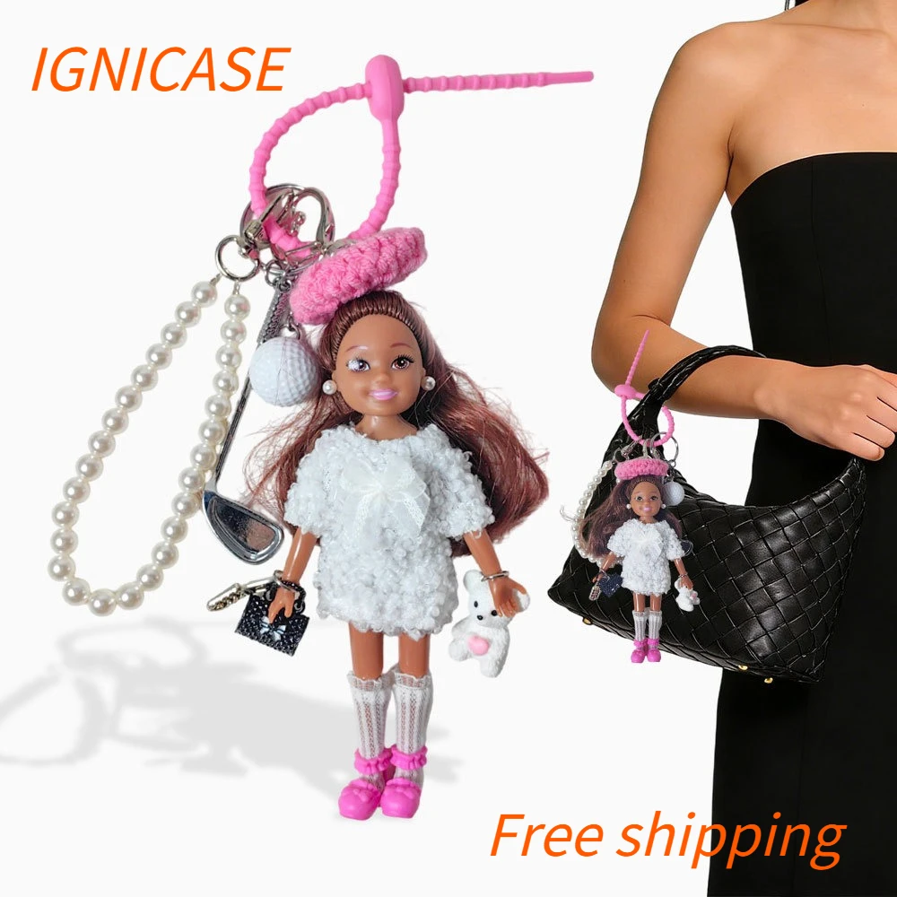 IGNICASE Fashion Doll Princess Doll Keychain, Camera Bag, Mobile Phone Case Niche High-end Bag Pendant Bag Parts Accessories