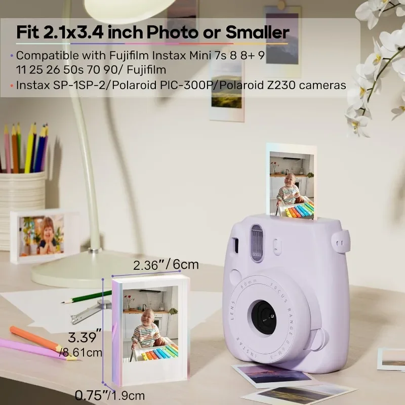 Set of 3, iridescent acrylic desktop photo displays, high transparency makes photo details clearly visible