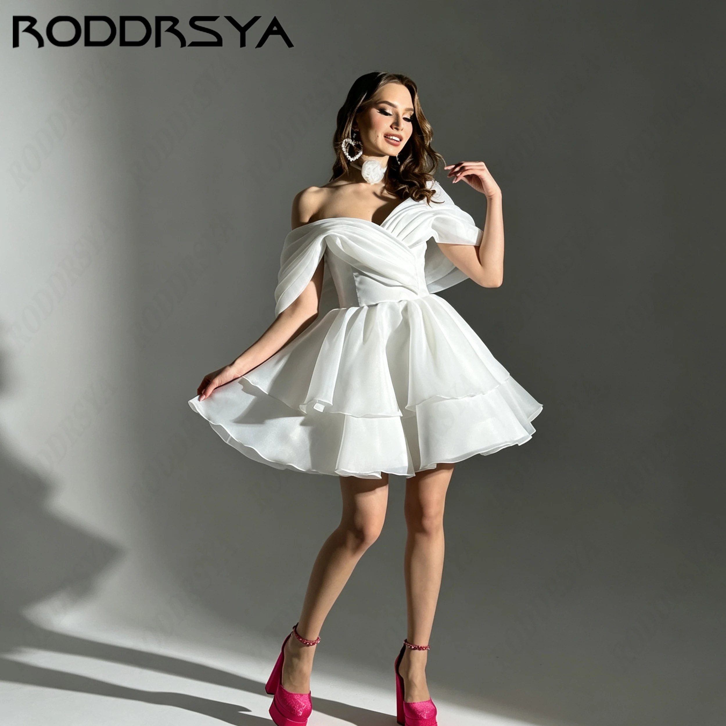 RODDRSYA Luxury Sweetheart Wedding Gown For Women Mini Off The Shoulder Bride Dresses Backless Organza abito da sposa Customized