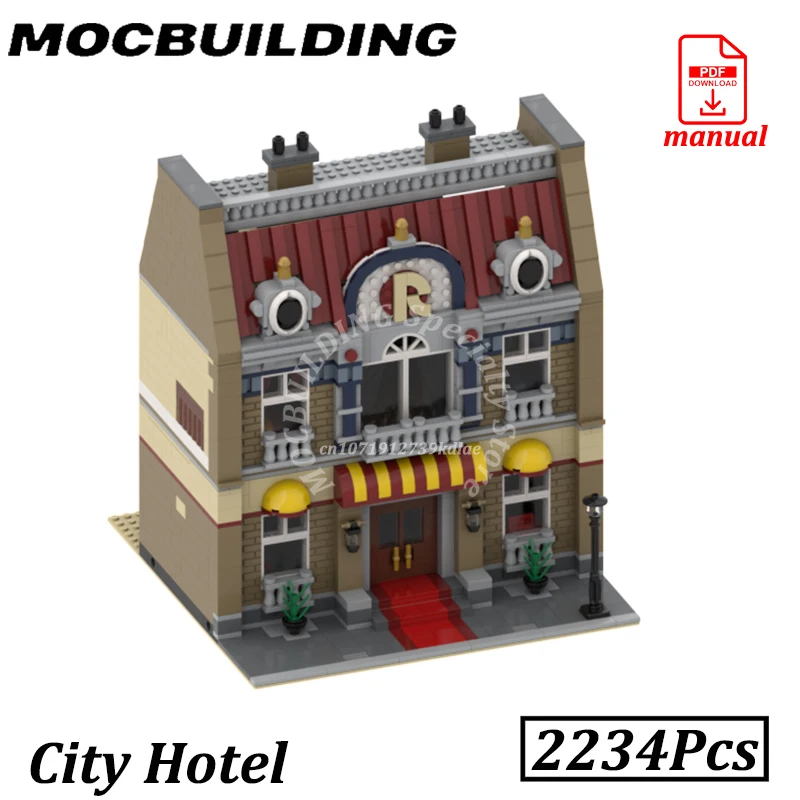 

City Hotel with Interior City Street View Display MOC Building Blocks Brick Toys Construction Gift Christmas Present