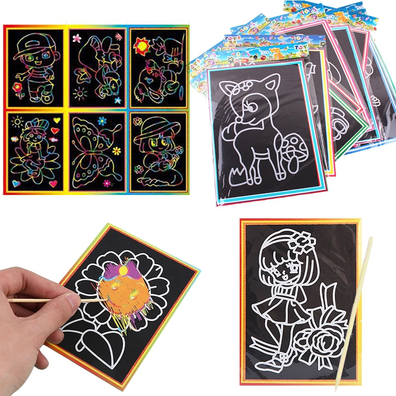 10-20Sheet/Pack Scratch Drawing Paper Rainbow Magic Scratching Painting Tool Multicolored DIY Graffiti Supplies for Boy Girl ZYF