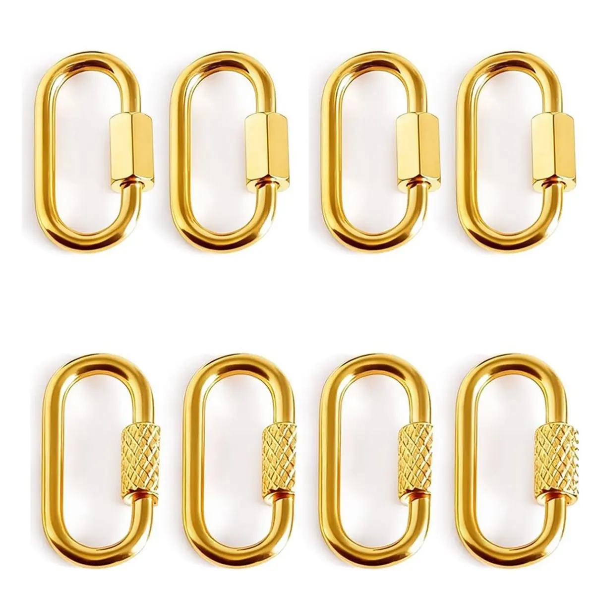 A89X Stainless Steel Screw Carabiner Lock Charms, 18K Gold Plated, 8 Pieces, Jewelry Making Connectors, 0.83 X 0.43 Inch
