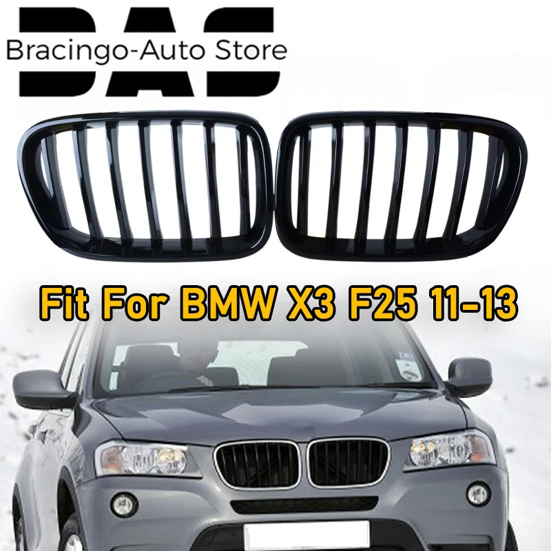 

Fit For BMW X3 F25 2010-2013 Glossy Black Front Bumper Kidney Grille Racing Grill Air Intake Radiator Guard Single Dual Slat