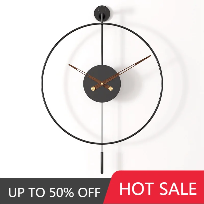 Spanish Minimalist Metal Wall Clock No Drill Installation Modern Industrial Style Large Silent Quartz Clock For Living Room