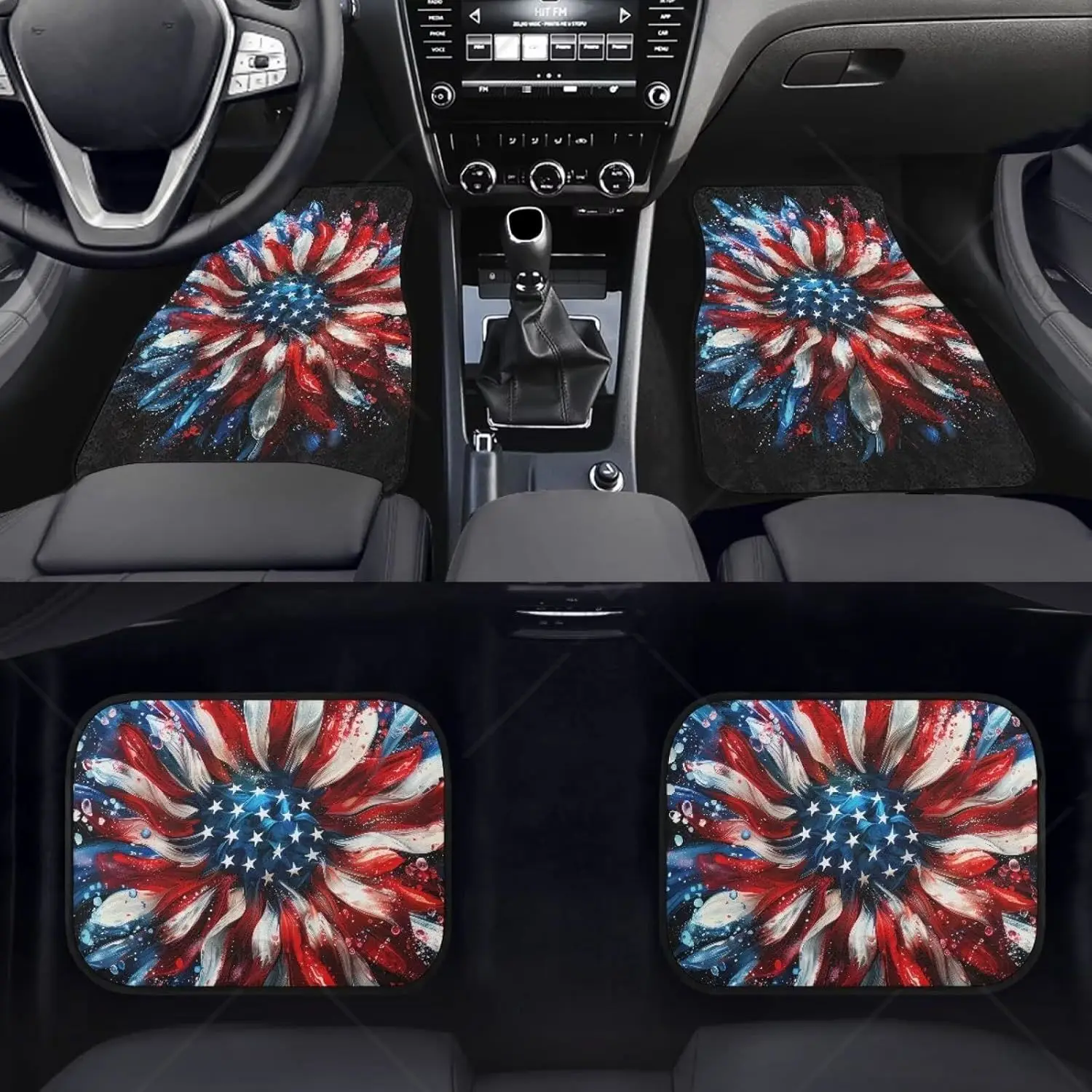 

Alfombrillas Girasol Con Banra Americana Para Parte Lantera Y Trasera, Juego Accesorios Girasol Para Mujer, 4P