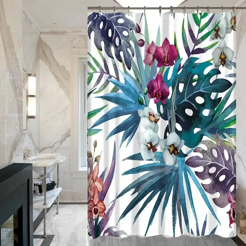 

FWM05Oil Painting Floral Flower Leaves Printing Shower Curtain Sets with Hooks Bathroom Decor By Waterproof Fabric Shower Cu6Hn$