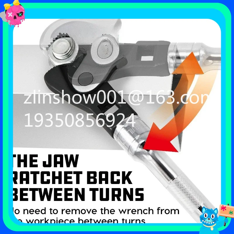 Torque wrench, ratchet movable opening, reinforced eagle beak transfer crescent plug hook