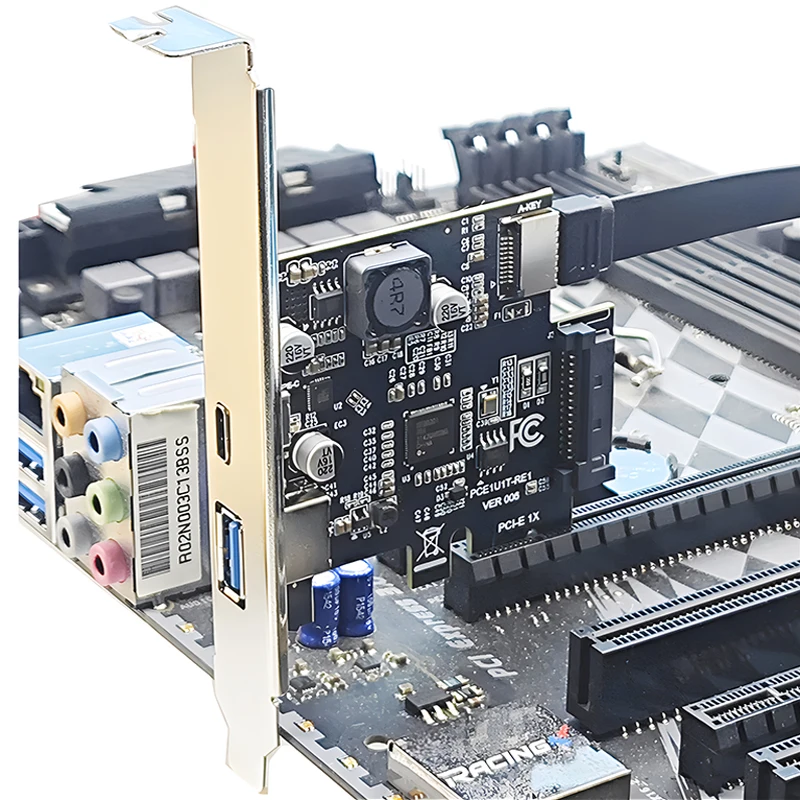 Expansion Card PCIE USB 3.0 + Type C + Type-E Riser Card PCI Express X1 USB3.2 GEN1 5G NEC720201 Chip Controller with SATA Power