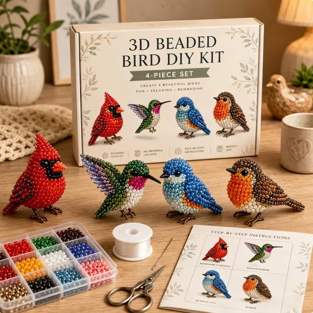 Mini 3D Beaded Animal DIY Kit, includes colorful beads and instructions, a handmade jewelry and art craft set, suitable for creative projects and home decoration, requires self-assembly
