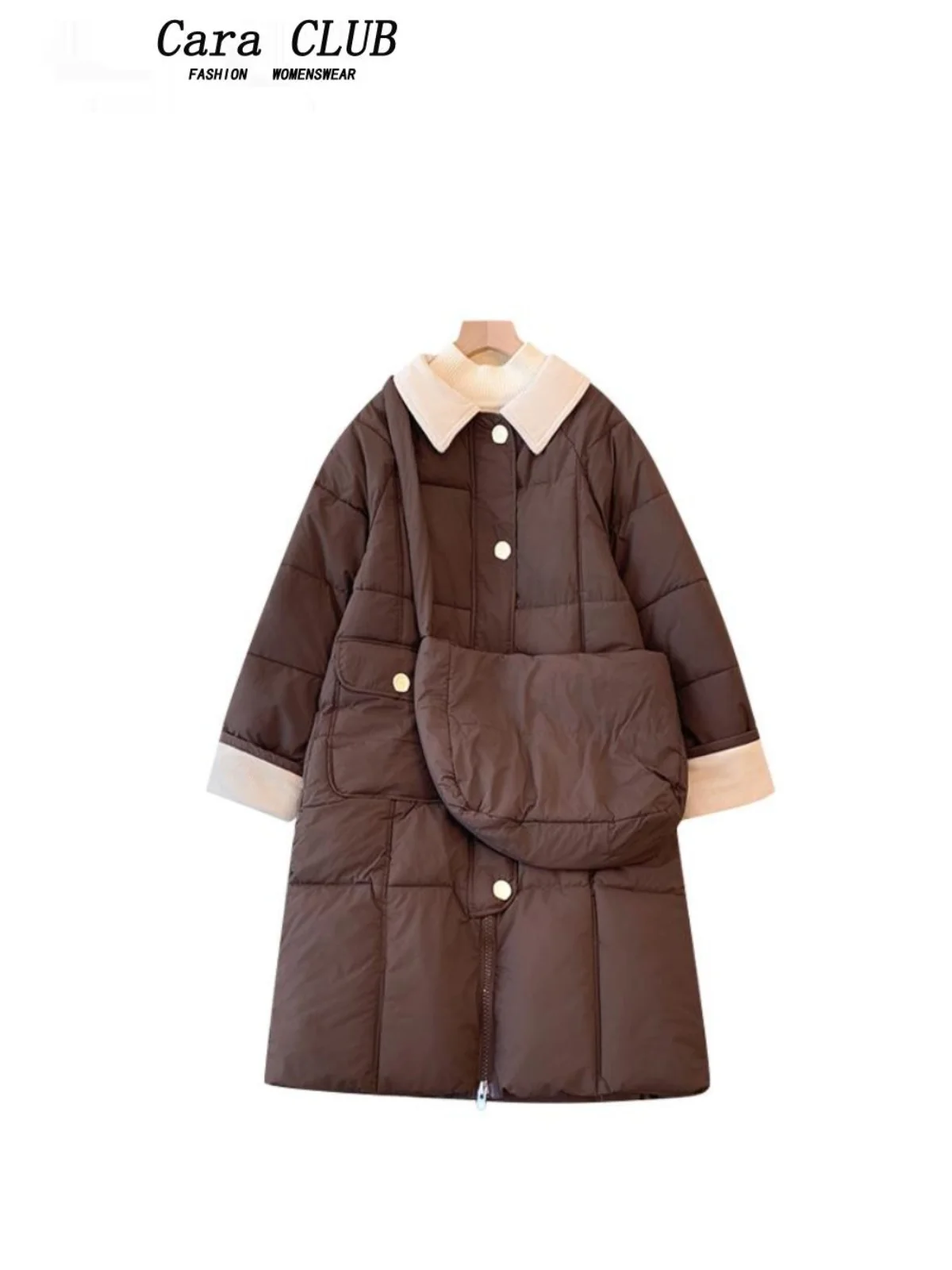 

CaraCLUB plus Size down Cotton Jaet Women's Loose Fitting Conceal Meat Slimming Spring Casual Long Sve Korean Sle