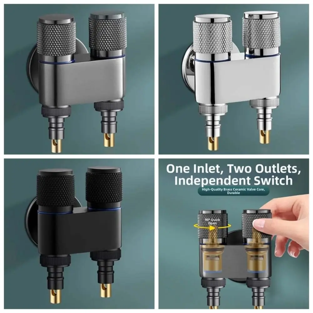 Universal Interface Double Outlet Valve Faucet Knob Type Shower Shut Off Valve Stainless Steel Lichee Pattern