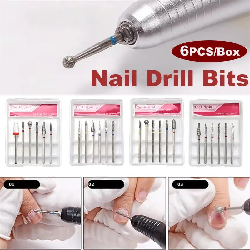 

6Pcs Nail Cone Tip Diamond Drill Bits Electric Cuticle Clean Rotary Manicure Nail Drill Bits Pedicure Grinding Head Sander Tools