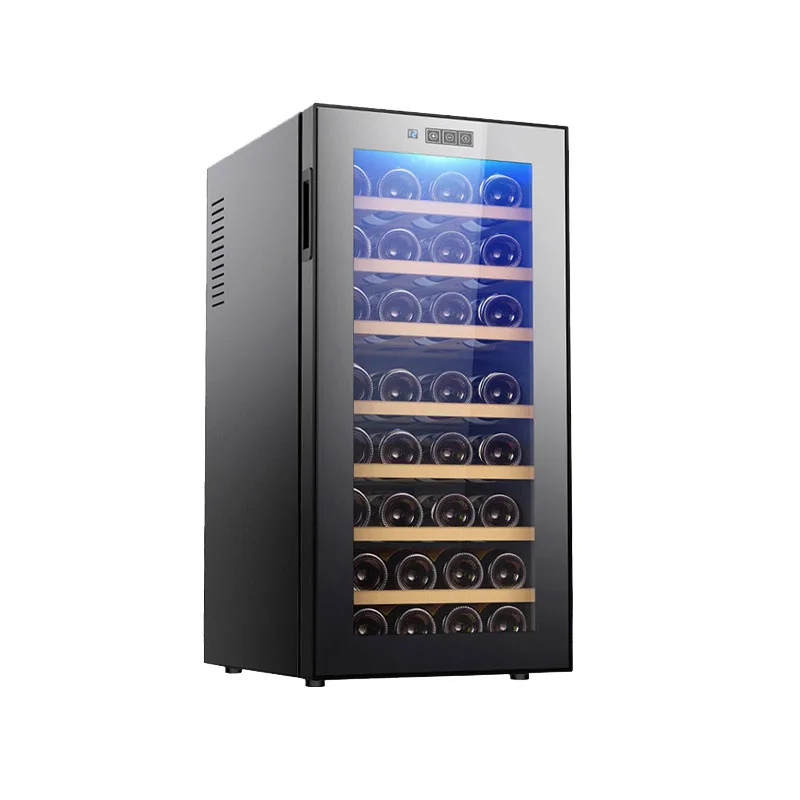32-Bottle Display Cabinet with Built-In Glass Doors Electric Semiconductor Wine Refrigerator for Home or Hotel Use