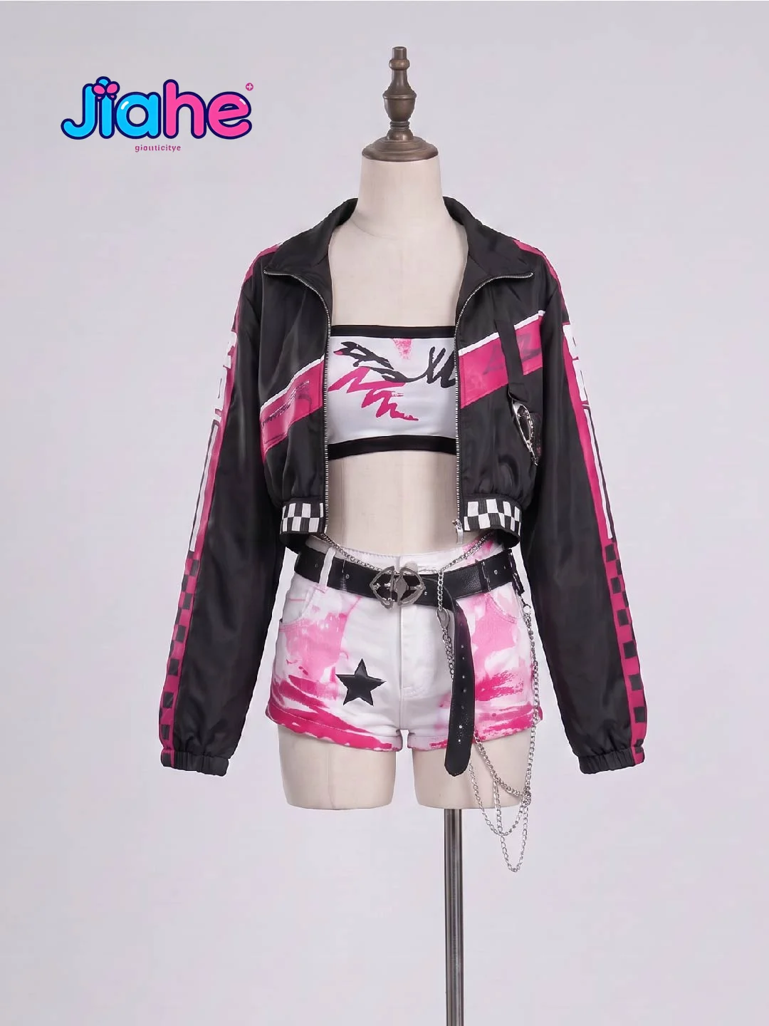 Isaki Riona Nijisanji Hololive FLOW GLOW Cosplay Costume New Outfit New women leather jacket shorts headwear Halloween sweet set