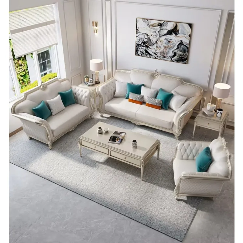 

#v American High-End Villa Wooden Sectional Living Room Sofa Set Solid Wood Soft Back French Style Sofa for Living Room Furnitur