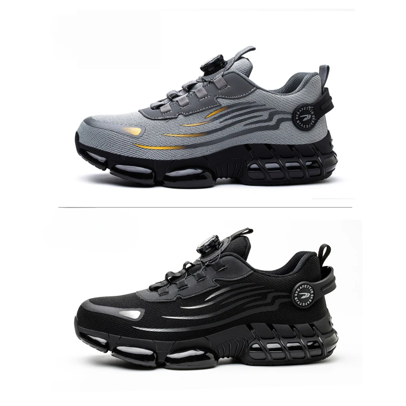 New Safety Shoes Mens Anti-smash Anti-puncture Work Shoes Fashion Rotating Button Men Sport Shoes Security Protective Boots Man