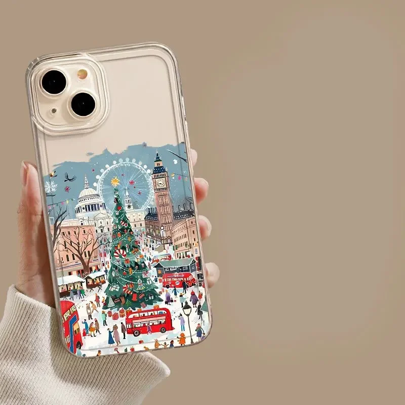 Winter New Year Christmas Street Scenery For iPhone Case 16 15 14 13 12 11 Pro XR XS Max 7 8 Plus Soft Phone Y2K HOT Cover