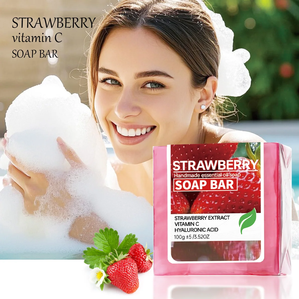 

100 г + 100 г клубничное эфирное масло для лица мыло ручной работы для глубокой очистки отбеливающая глицериновая мыльная основа