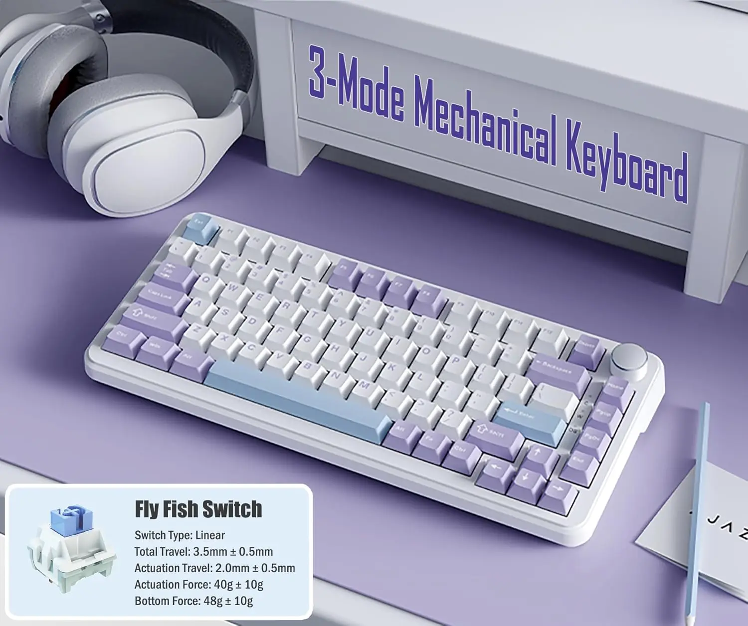 AK820MAX Three-Mode Hot-Swappable Mechanical Keyboard with Gasket, Long Battery Life, Five-Layer Filling PC - Image 2