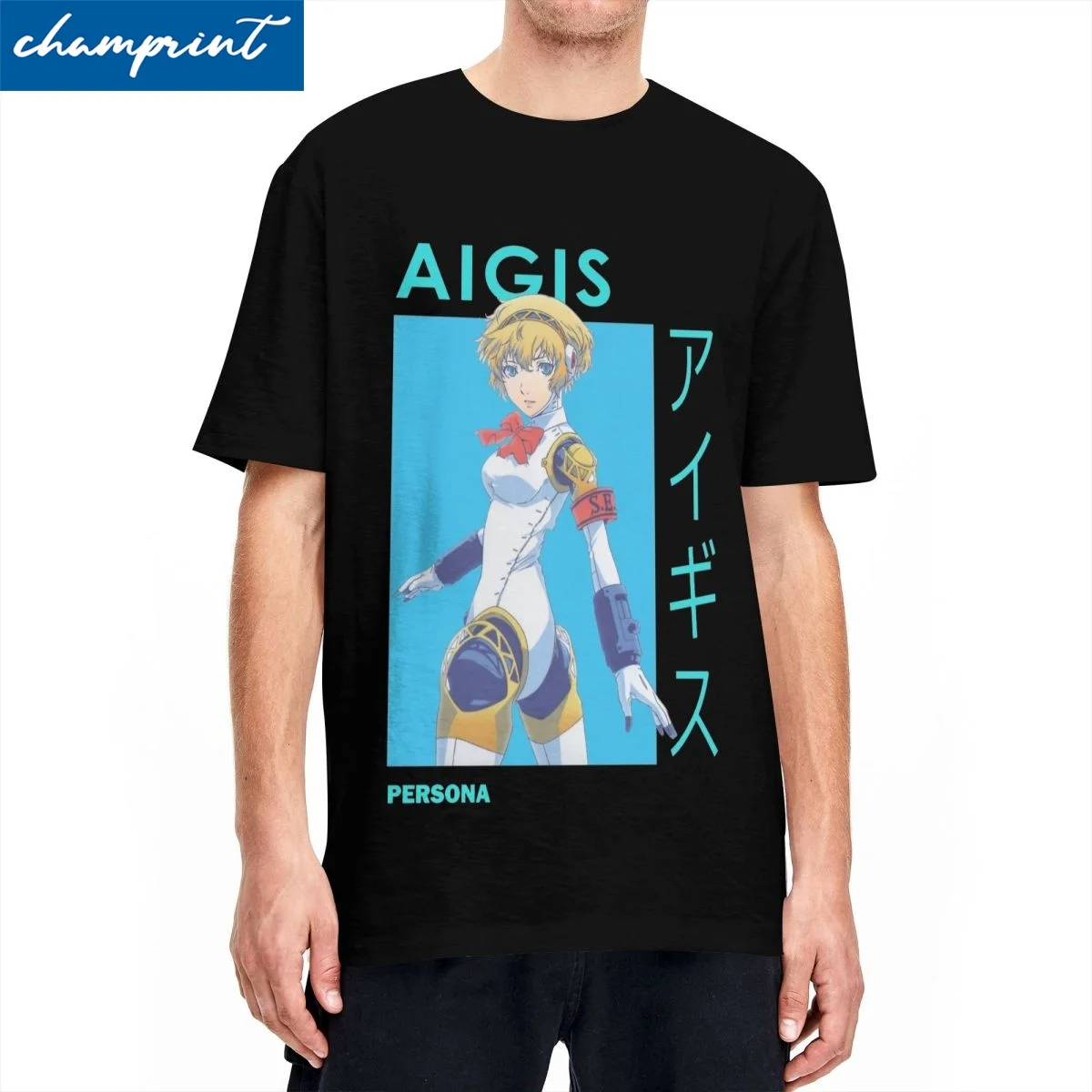 Funny Aigis SEES Ai-chan Aegis Persona 3 Anime T-Shirt Men Cotton Short Sleeve Crewneck Summer TopsTops