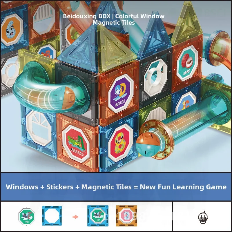 Magnetyczne klocki konstrukcyjne z okienkami dla dzieci w wieku 3-14 lat, mocne magnesy, układanka, zabawki torowe dla chłopców i dziewczynek.