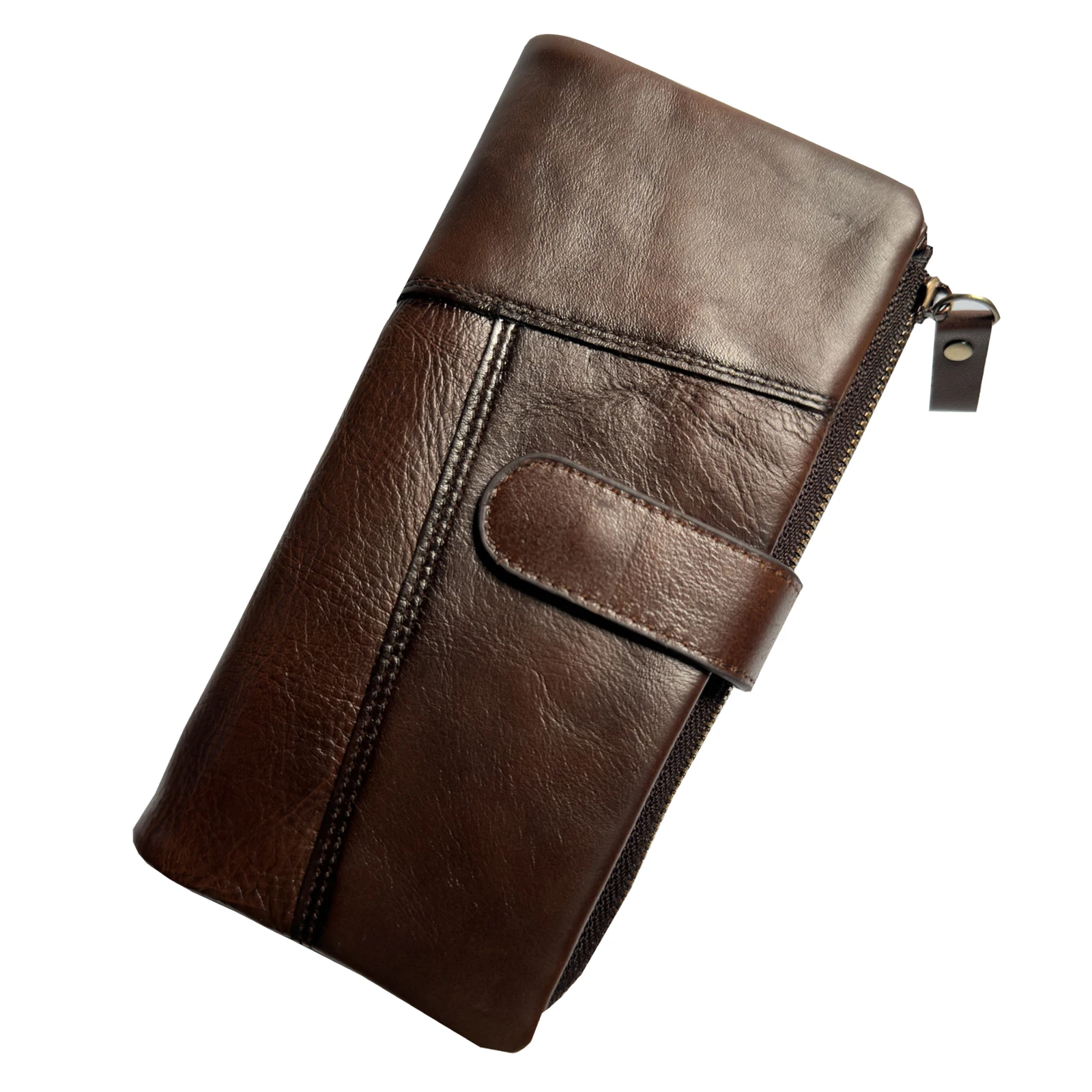 Vintage Long Wallet for Men Genuine Leather RFID Blocking Card Holder with Coin Pocket Mens Zipper Clutch