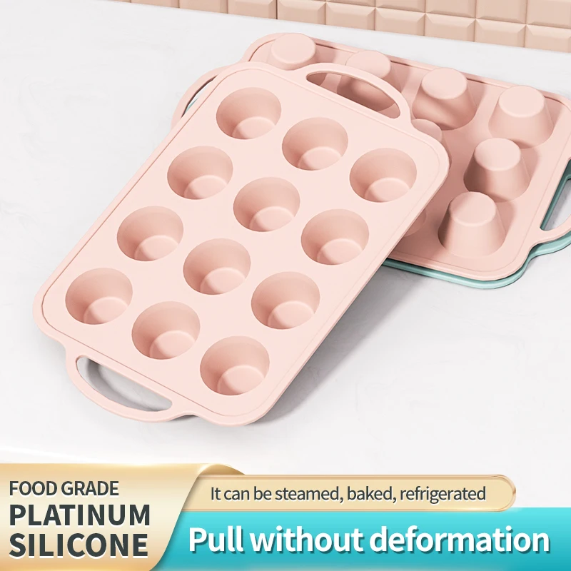 

Silicone Muffin Pan, Metal Reinforced Frame Cupcake Pan, Easy to Handle 12 Cup Small Baking Mold Non-stick