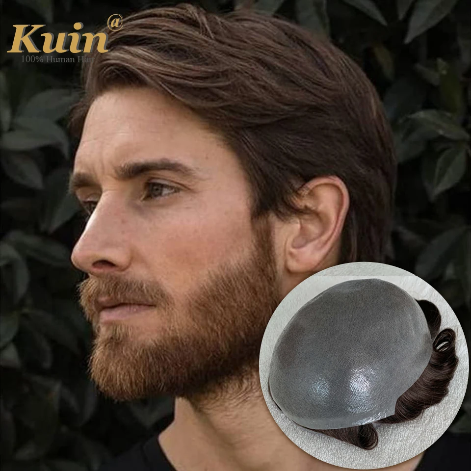 

0.06-0.08MM Full Skin Pu Toupee Men V Loop Human Hair Men's Wigs Brown #22R Black Men Capillary Prosthesis Hair Unit Replacement