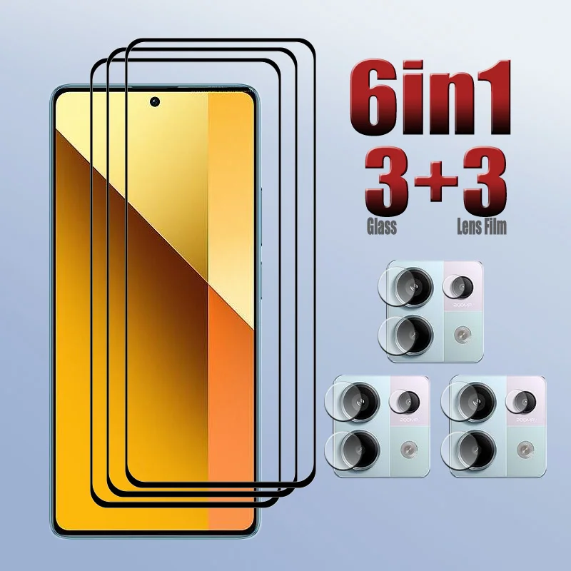 

Upgrade Glass For Redmi Note 13 Pro Note 13 Screen Tempered Glass film and Soft Fiber Lens film For Redmi Note 13