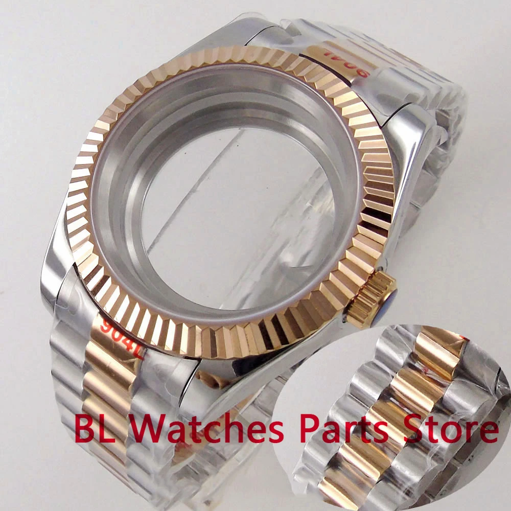 BLIGER 36mm/39mm Rose Gold Plated Sapphire Glass Watch Case Fit NH34 NH35 NH36 Miyota8215 DG2813 ETA2824 2836 PT5000 steel Strap