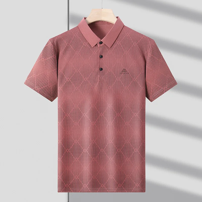 Middle-Aged and Elderly Men's Polo Shirt Short Sleeve Summer Seamless Men's Elbow-Sleeved Top T-shirt Thin Business T-shirt