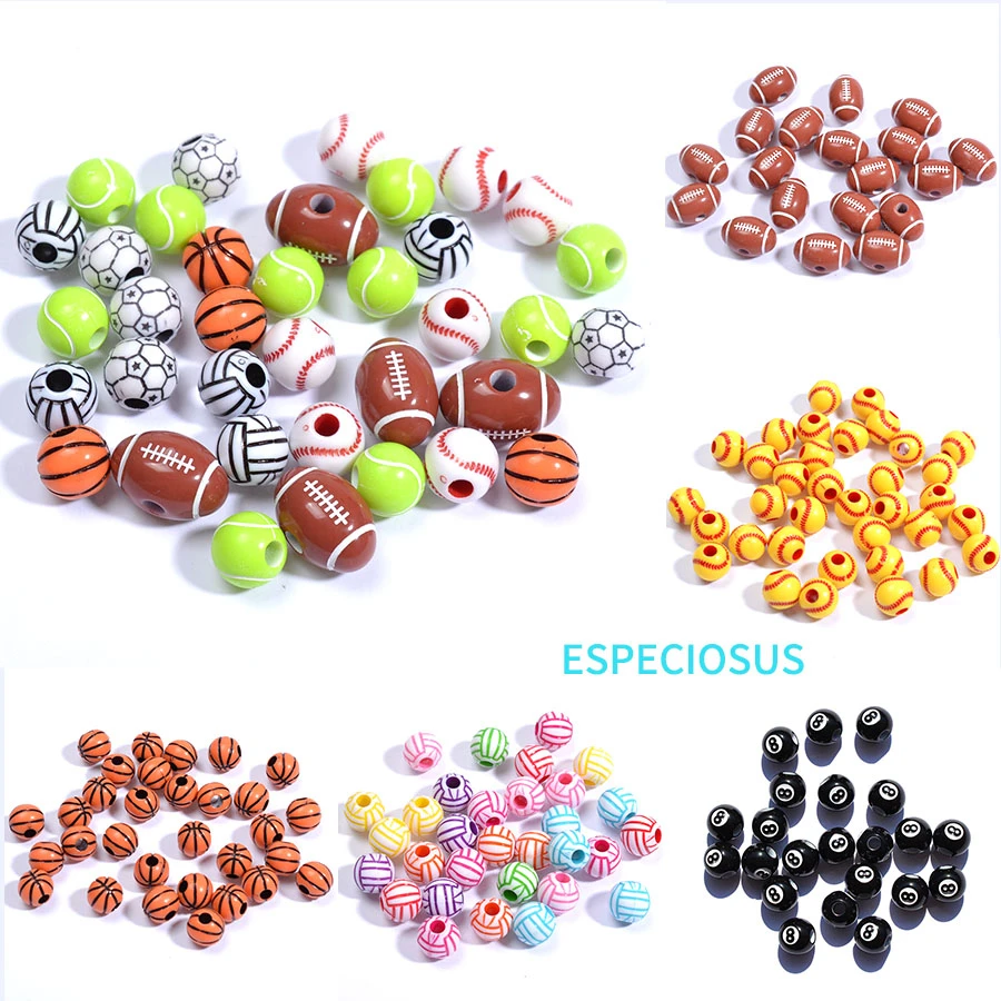 Acrylic Big Hole Billiards Black 8 Word Balls Beads For Jewelry Making Football Spacer DIY Jewelry Bracelet Accessories 20pcs