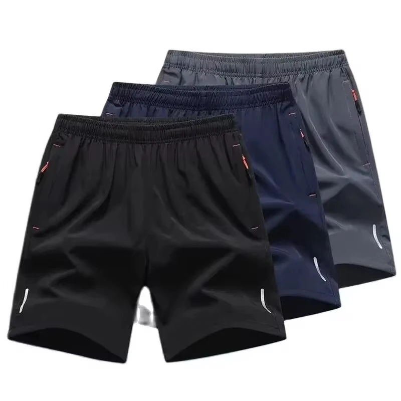 Zipper Pockets Sports Shorts for Men's Summer Ice Silk Breathable Loose Large Size Cool and Quick Drying Fashion Elastic Casua