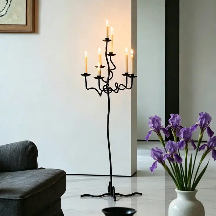 French medieval wrought iron multi-headed candle floor candle holder model room B & B living room atmosphere decorative art