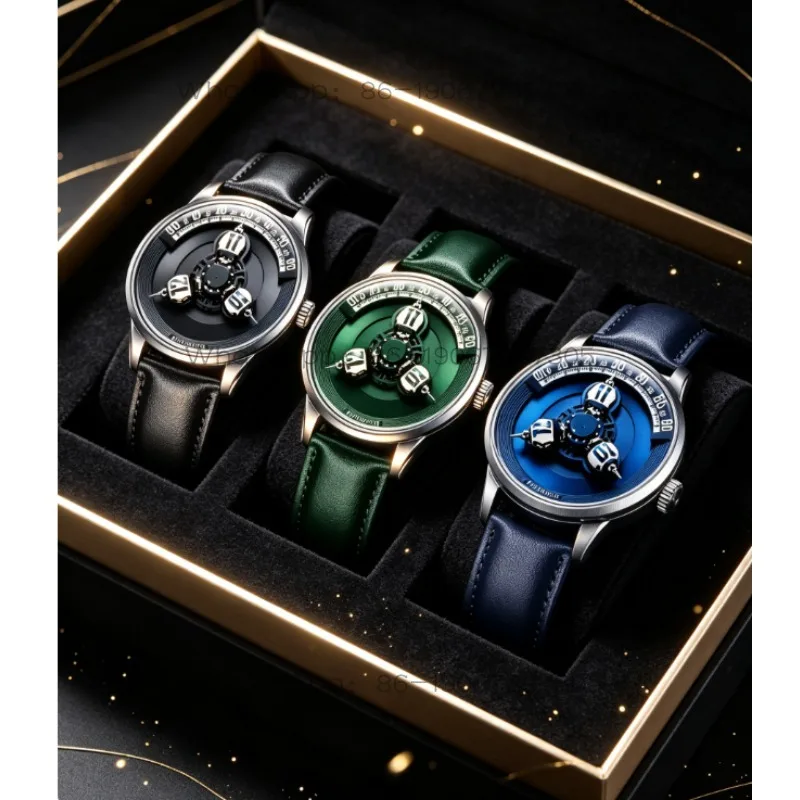 Futuristic Spherical 3D Star‑Wheel Automatic Mechanical Men Watch Rotating Display Luxury Business Male Wrist Watch