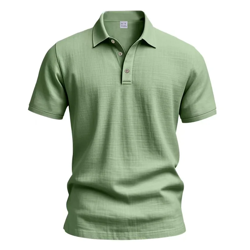 Hochwertiges Leinen-Poloshirt mit kurzen Ärmeln für Herren, lässig, locker, bequem, Sommer-T-Shirt mit Knopfverschluss und Umlegekragen. – Detail 27