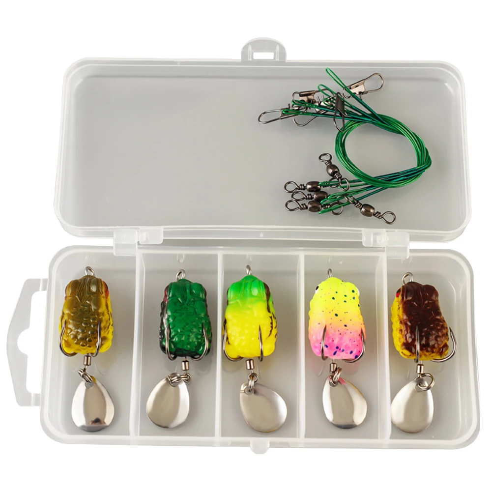 5 قطعة توبواتر راي الضفدع الطعم مع السنانير المزدوجة لينة راي الضفدع سويم الضفدع ملعقة الصيد الطعوم صيد السمك