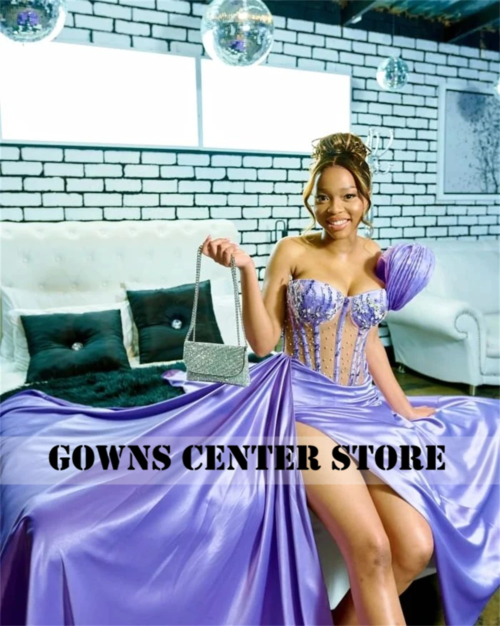 Brilhante roxo frisado querida um ombro sereia vestido de baile preto menina vestido de gala festa formal ocasião vestido personalizado