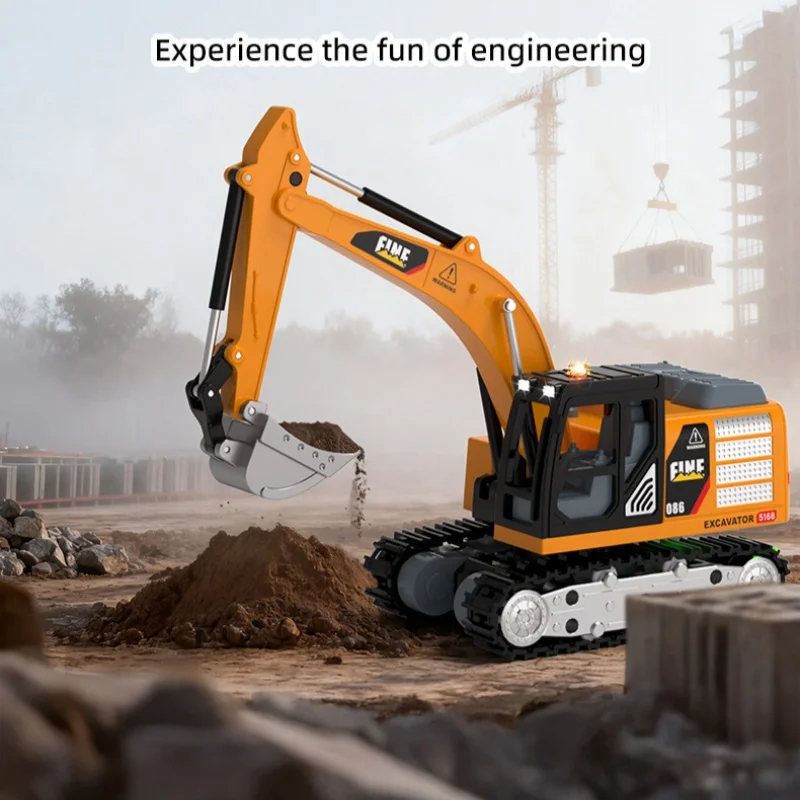 JJRC Q Version Alloy RC Excavator With Light Sound Effect Remote Control Engineering Digger Toy With Roadblock Accessories toys