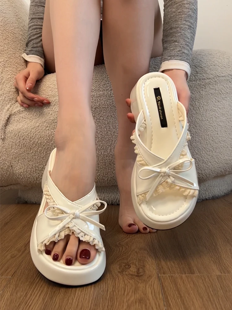 

Women's Thick Heel Comfortable Knot Slip-On Summer Shoes round Toe Arch Support EVA Lined Rubber Bottom Sandals