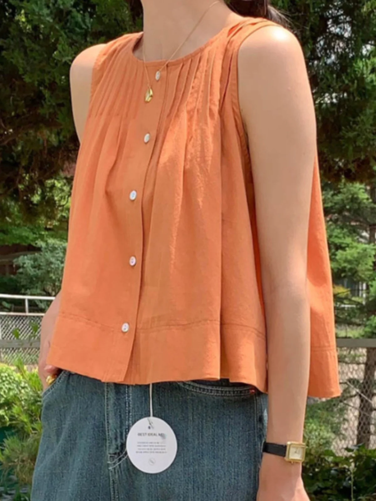 

Ele Svel Vest irt Женский летний новый нежный свободный повседневный универсальный топ, корейский круглый топ Ne ort...