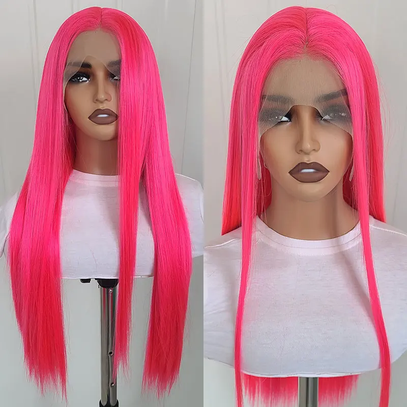 Rose Pink Straight Synthetic 13*4 Lace Front Wigs High Quality Heat Resistant Fiber Hair Natural Hairline For Fashion Women Wig