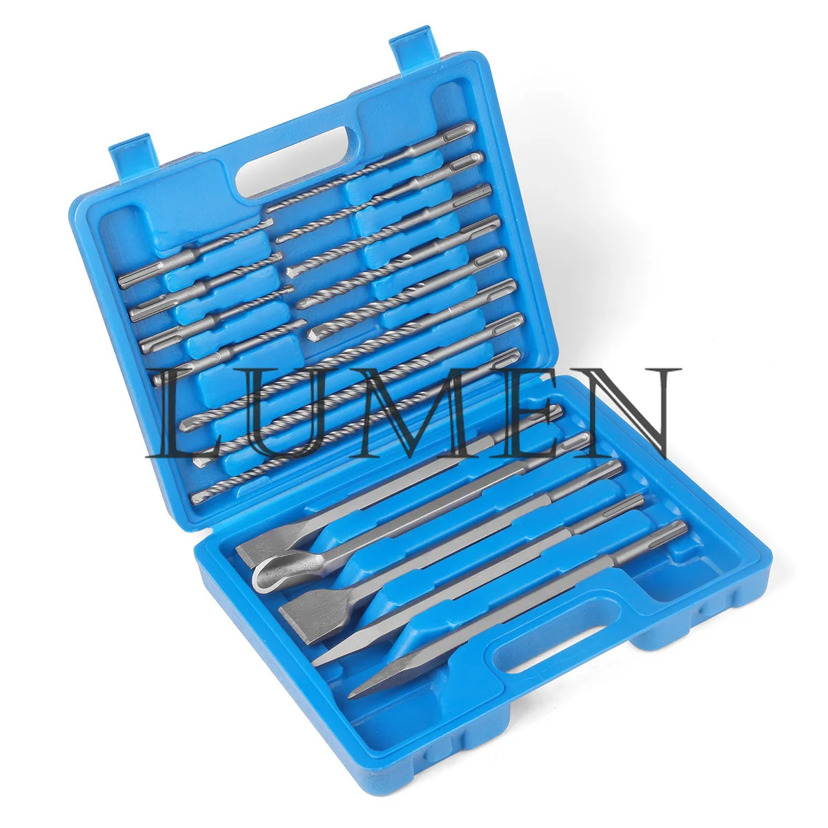 17pcs Round Handle Impact Electric Hammer Drill Bit Chisel Plastic Box Set Concrete Point Flat Chisel Drilling Grooving with Box