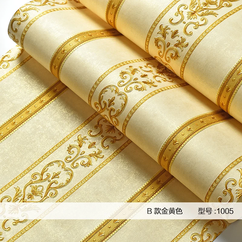 

Bedroom Wallpaper Damascus Non-woven Living Room Tv Sofa Background Wall Golden Yellow Vertical Stripes Wallpapers