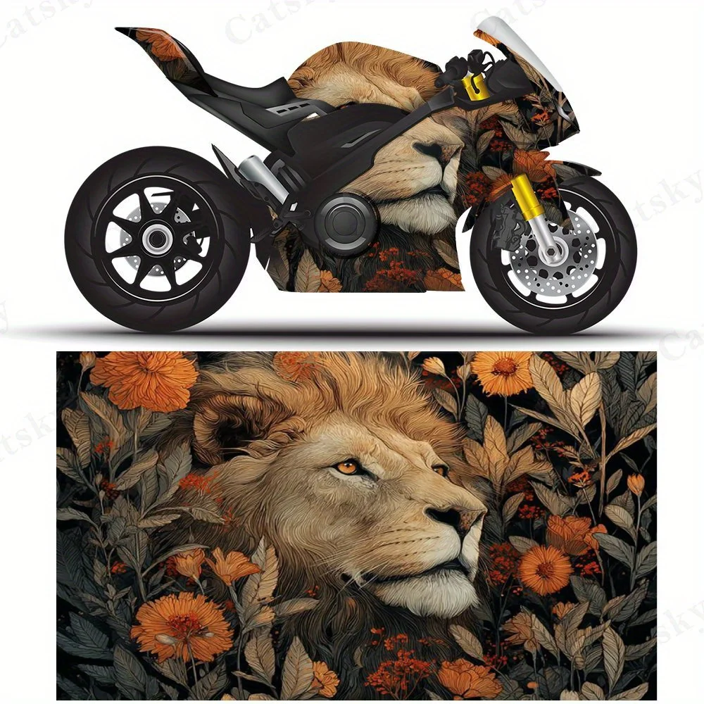 

A lion in a flower PVC material self-adhesive waterproof motorcycle car sticker, paste firm and anti-wear, waterproof and sun-re