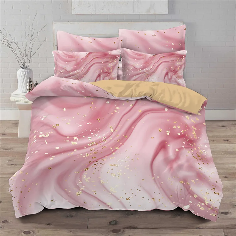 Marble Duvet Cover Gold Giltter Marble Print Bedding Set Microfiber Abstract Geometric Quilt Cover Twin King For Kids Girl Adult