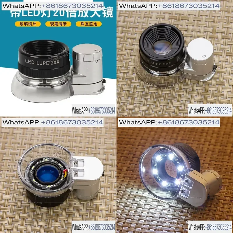 6 LED Handheld Mirror Magnifying Glass for Jewelry Identification 20X HD with Plastic and 1000X Glass Lens