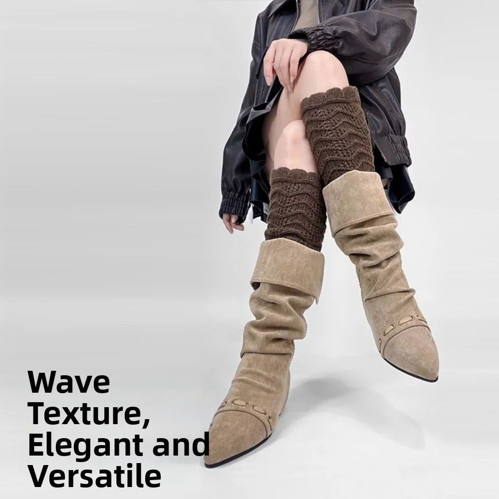 

New Knitted Hollow Calf Socks Warmth Harajuku Street Stacked Long Tube Socks Breathable Casual Mid Tube Socks Women Girls